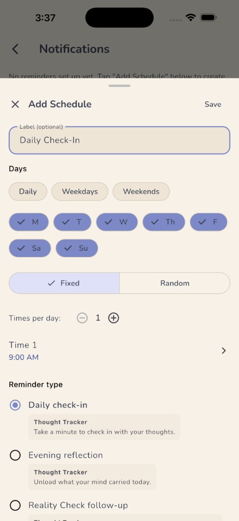 Notifications schedule editor screen