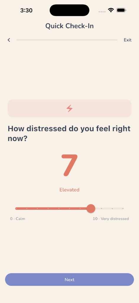Quick Check-In distress rating screen
