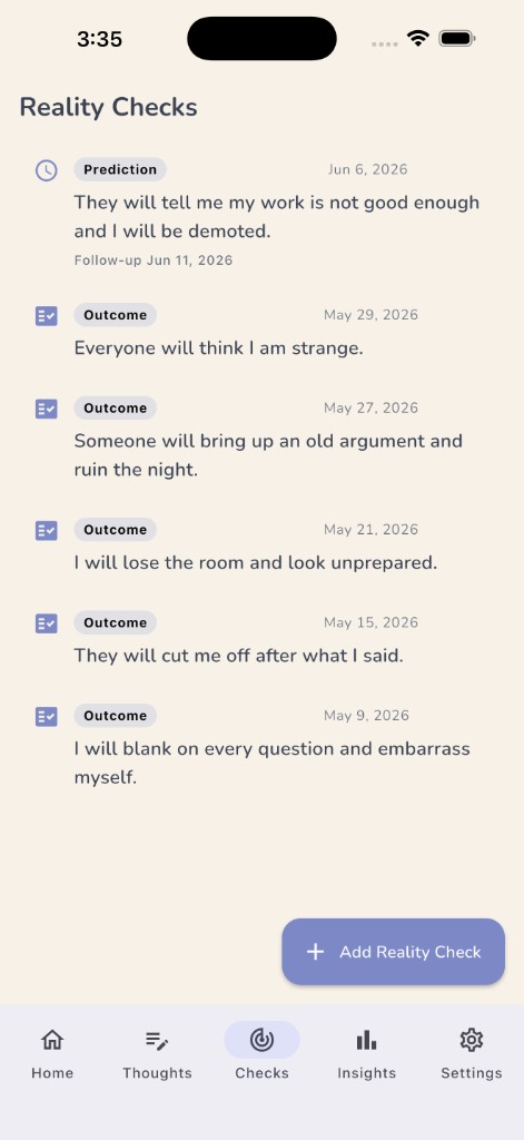 Reality Checks list with predictions and outcomes